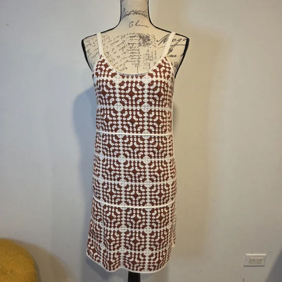 Brown and White Crotchet Spaguetti Straps Dress, Size M. - Picture 2 of 14